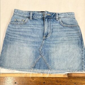 Hollister Blue Denim High Rise Mini Skirt with Frayed Hem